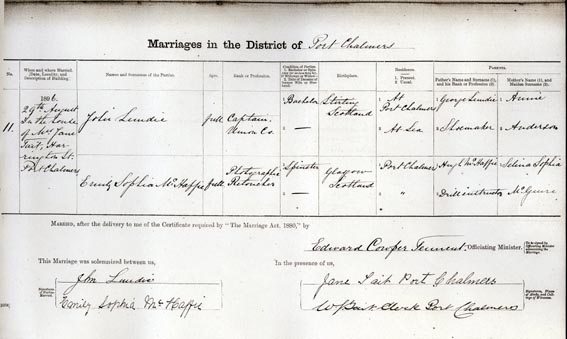 Example of post 1880 Marriage Certificate