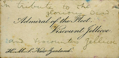 Admiral Jellicoe's Card, 1921